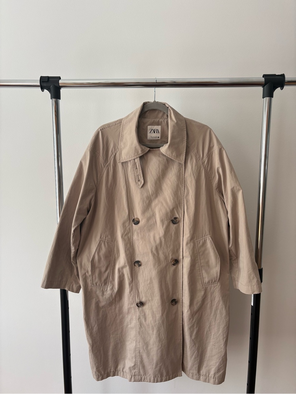 Zara Light Beige Double-Breasted Trench Coat
